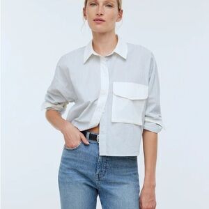 Madewell Flap-Pocket Crop Button-Up Shirt in Poplin